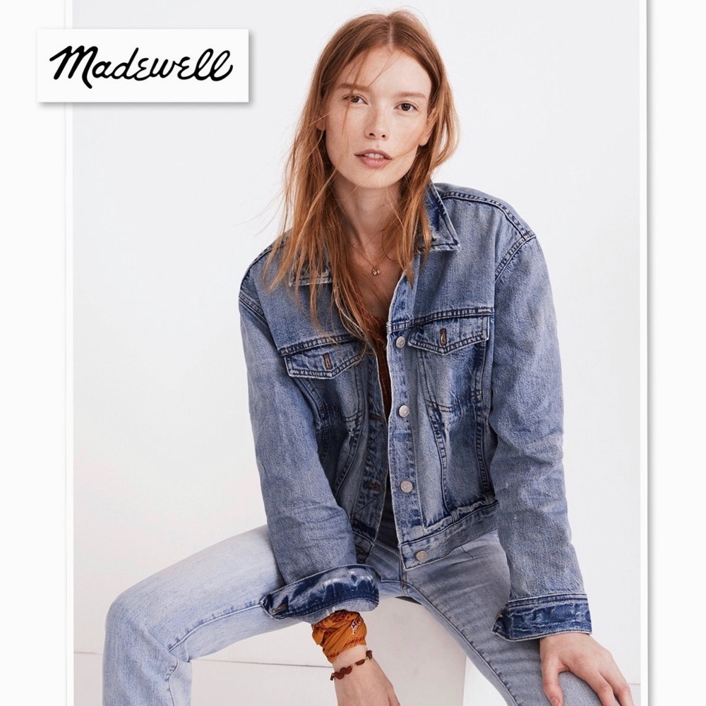 Madewell The Boxy Crop Jean Jacket in Woodcourt Wash XS Preppy Classic Denim - Picture 1 of 14